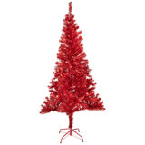 Pre-Lit Profile Artificial Tinsel Christmas Tree - Red