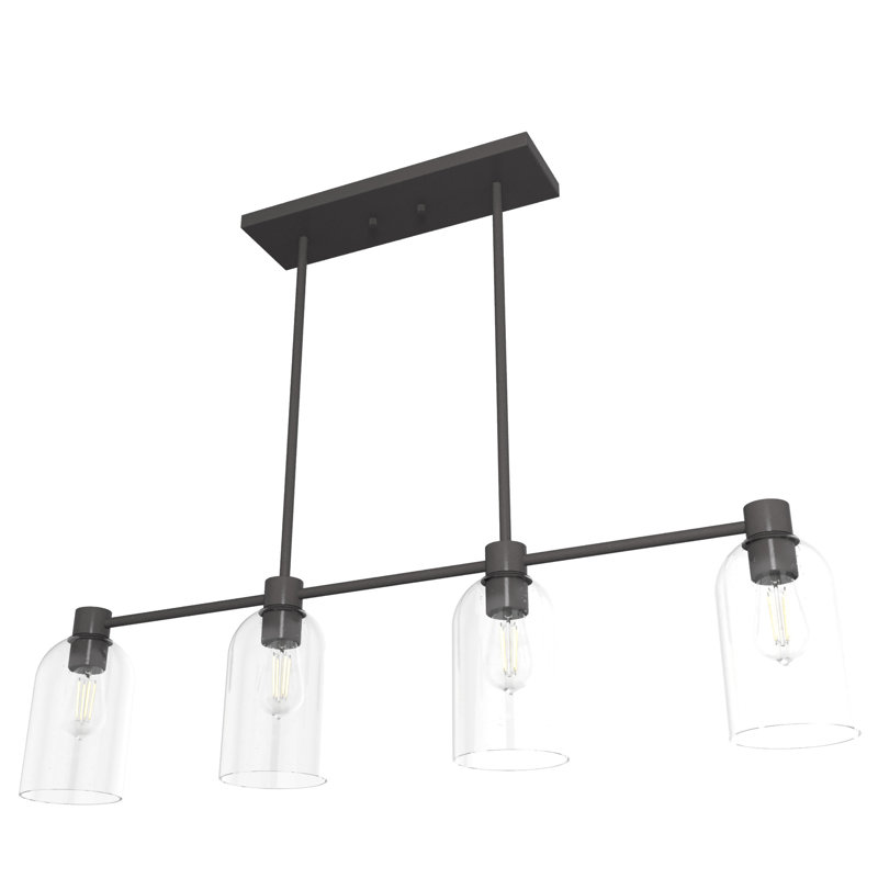 Luminaire suspendu cylindrique linéaire 4 lumières Lochemeade, Transparent, Bronze noble