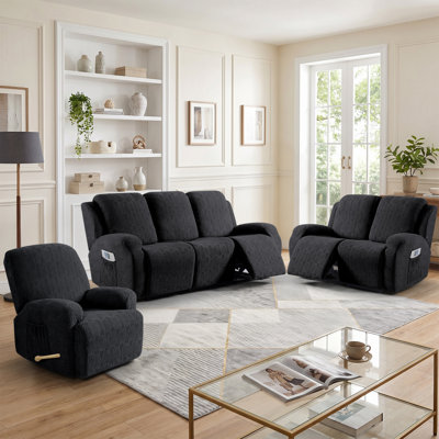 Housse pour canapé en jacquard doux à 1, 2 ou 3 sièges avec housse de canapé extensible, protecteur de meuble lavable à la machine avec poches latérales