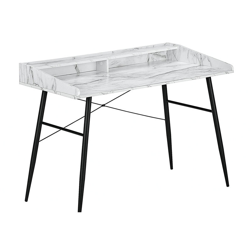 Bureau d'ordinateur, bureau personnel, ordinateur portable, tablettes de rangement, bureau de 48 po, stratifié aspect marbre blanc, métal noir, contemporain, moderne