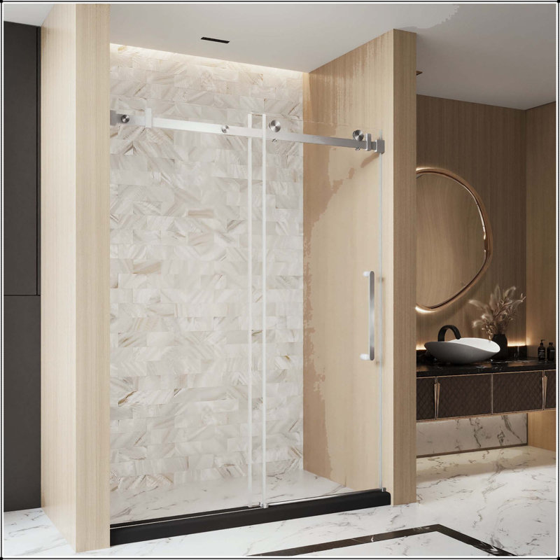 Porte de douche simple sans cadre 56-60 x 76 - Nickel brossé, rail carré, Brushed Nickel