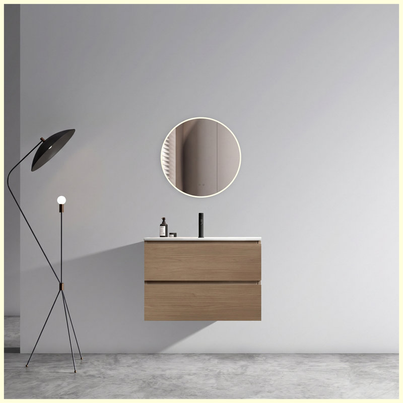 Ensemble de meuble-lavabo mural 30 po en céramique brun avec rangement à fermeture en douceur, L 30 po, Monotrou