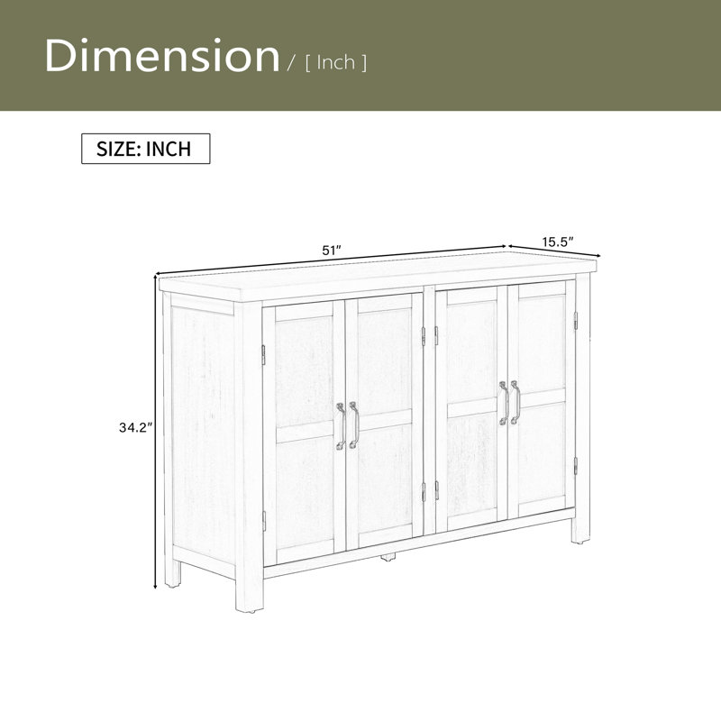 Buffet de rangement 4 portes avec tablettes réglables et poignées rétro Atimon, Marine
