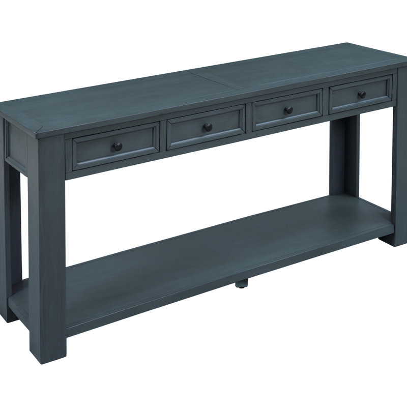 Table d'entrée en bois massif bleu marine: avec 4 tiroirs Console classique marine: rangement supplémentaire, Marine