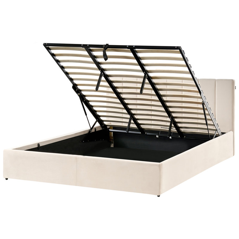 Upholstered Ottoman Storage Bed, Light Beige, Super King (6')