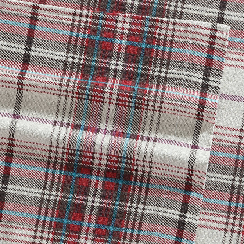 Gray Plaid Cotton Flannel Twin Sheet Set with Deep Pockets