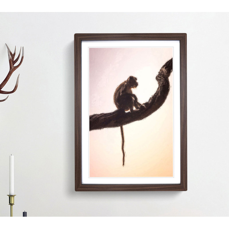 Long-Tailed Macaque Monkey in Abstract - Framed Print, 76cm H x 50cm W x 2cm D, Walnut