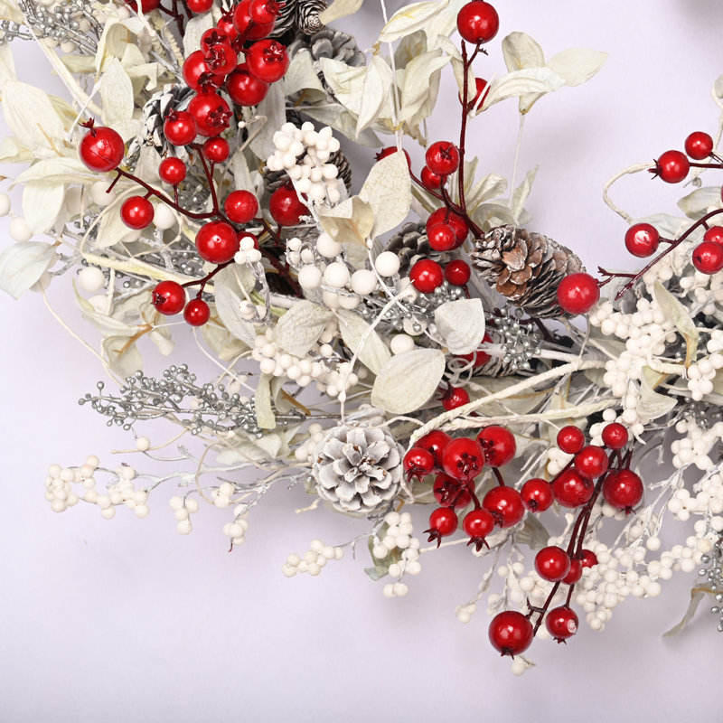 26" Faux Winter Christmas Pinecone Berry Twig  Front Door Wreath