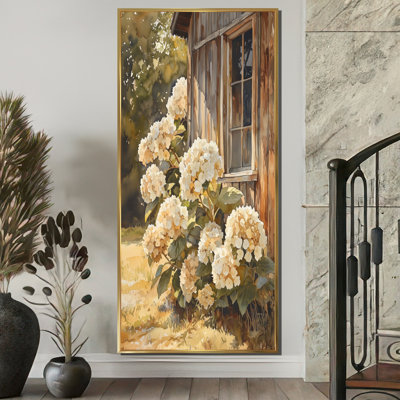 Hortensias dans le poulailler - hydrangées, art mural large
