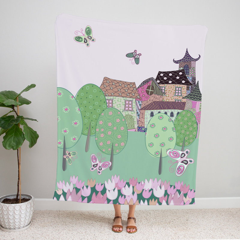 Throw Blanket, 51" W x 60" L, Abstract, Pink/Green/White