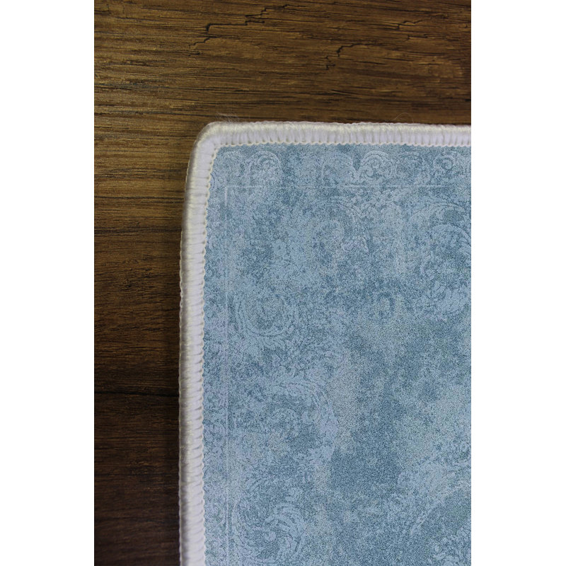 Antibacterial Area Rug, Eco-Friendly 100% Polyester, 5.2 x 7.5 Feet | Non-Slip PVC Dot Underside, Machine Washable, 650 g/m² | Digital Printed Design in Blue | Perfect for Living Room, Bedroom, & Playroom