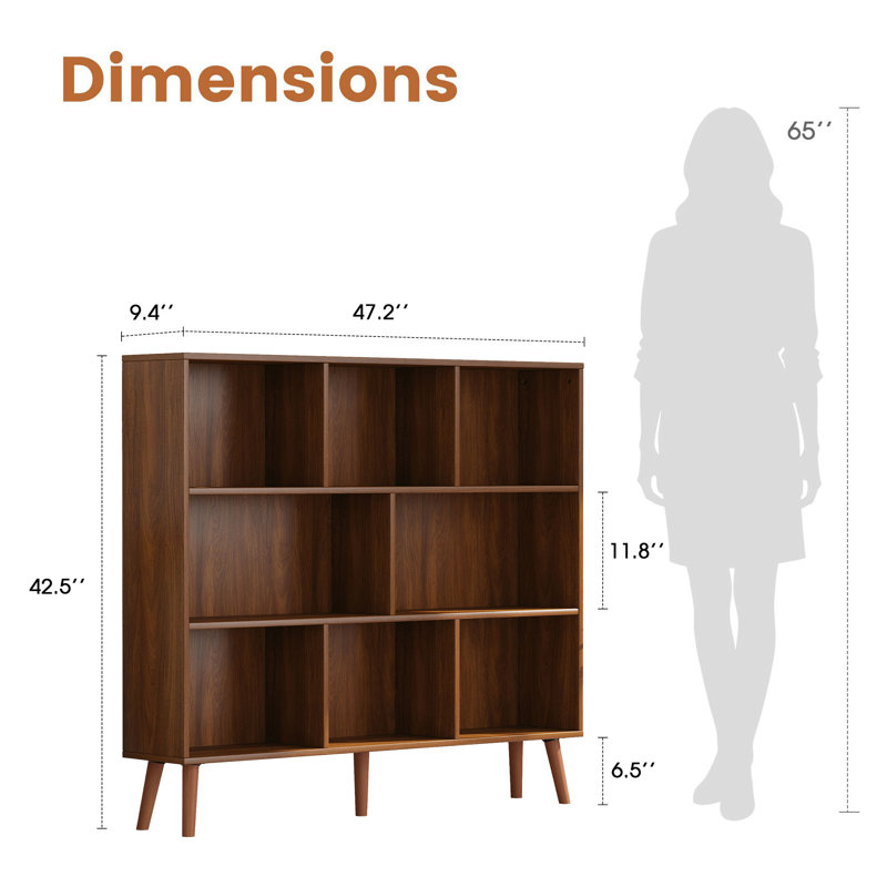 Adisyn No Subject Bookcase, Heritage Walnut, 42.5" H x 47.2" W x 9.4" D