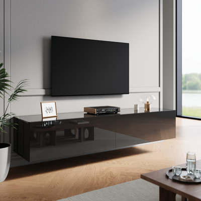 Hangable and floor standing TV stand in high-gloss UV panel