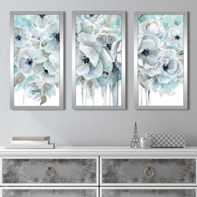 " Teal Harmony II " 3 Piece Art Acrylic Painting