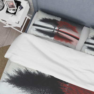 Ensemble de housse de couette Red and Black Abstract Trees By The Lake Bedding