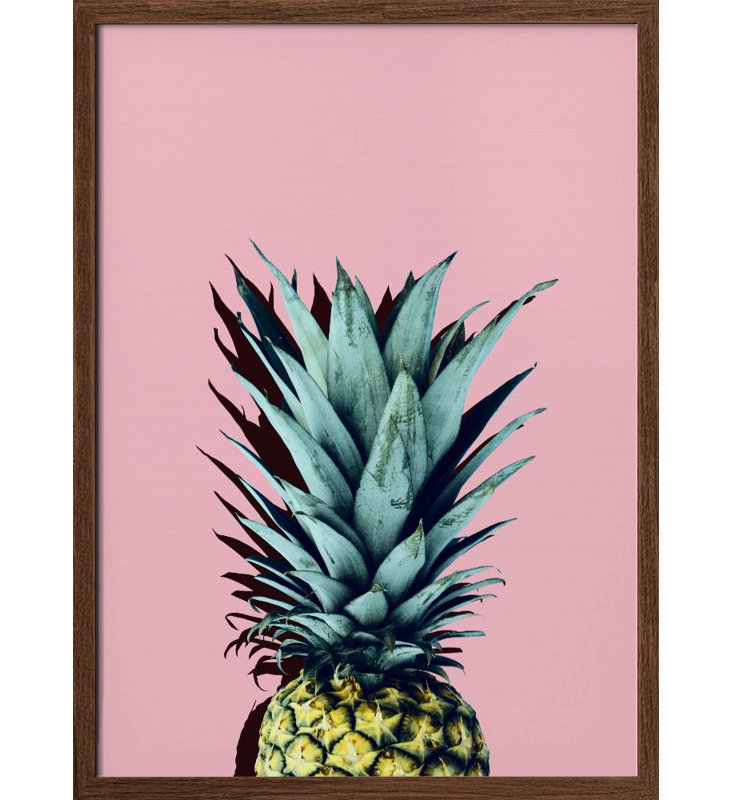 "Pineapple art 1", art mural texturé encadré, Encadrement brun, H 24 po x l 18 po