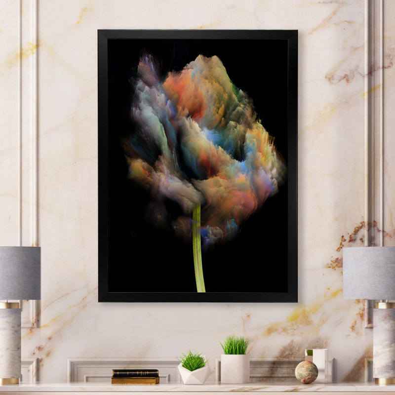 Blooming Multicolor Fractal Flower 8 - Art sur toile moderne, H 36 po x l 24 po x P 1 po, Cadre noir