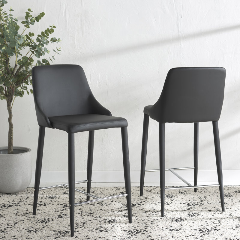 Bohy Modern PU Leather Counter Stool with Chrome Iron Frame, Black