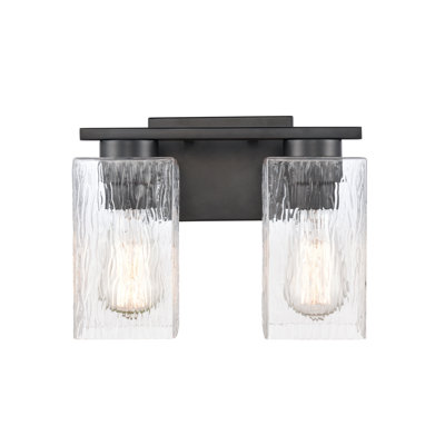 Ambrosi - 2 lumières - 11 pouces - Noir mat - Abat-jour ondulé transparent - Éclairage pour meuble-lavabo