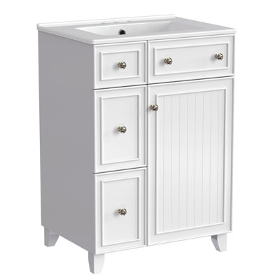 Meuble-lavabo contemporain avec lavabo en céramique et 2 tiroirs