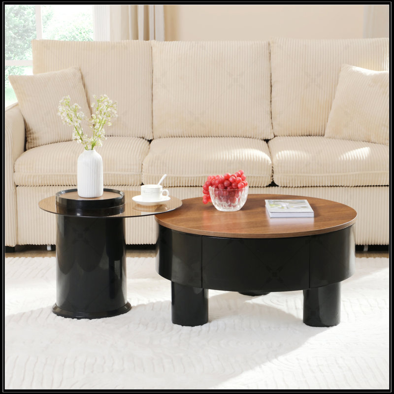 Ensemble de 2 tables basses rondes gigognes, Brun