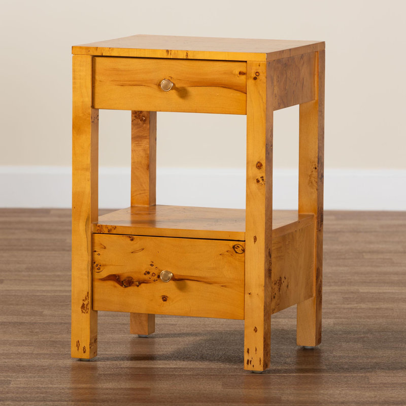 Edmeo Modern And Contemporary Natural Light Mappa Burl Wood 2-Drawer Nightstand