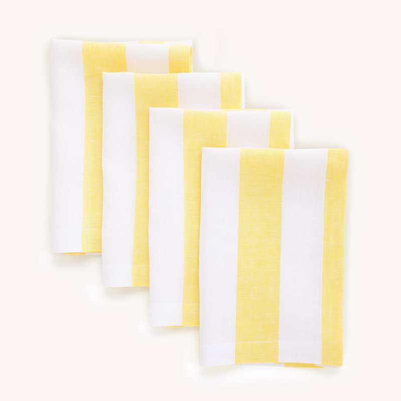 Cabana Stripe - 100% Pure Linen Dinner Napkins, Primrose Yellow/White