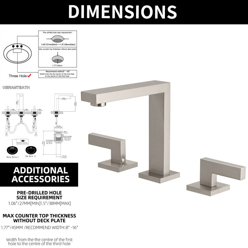 Widespread Double Handle Bathroom Faucet, Brushed Nickel