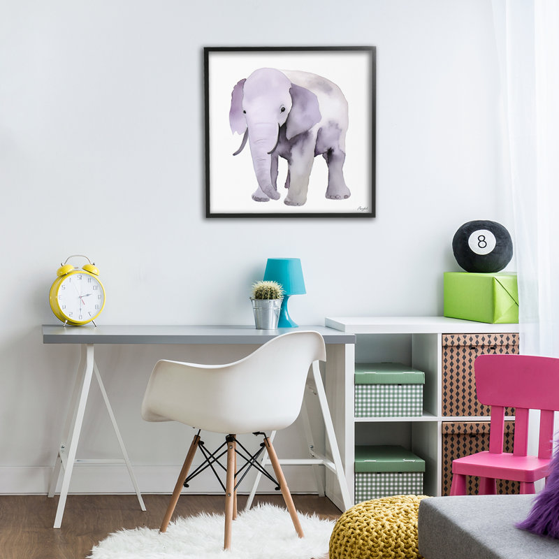 «Kid's Minimal Elephant», estampe numérique, conception de Roozbeh, H 17 po x l 17 po, Giclée encadrée noir minuit