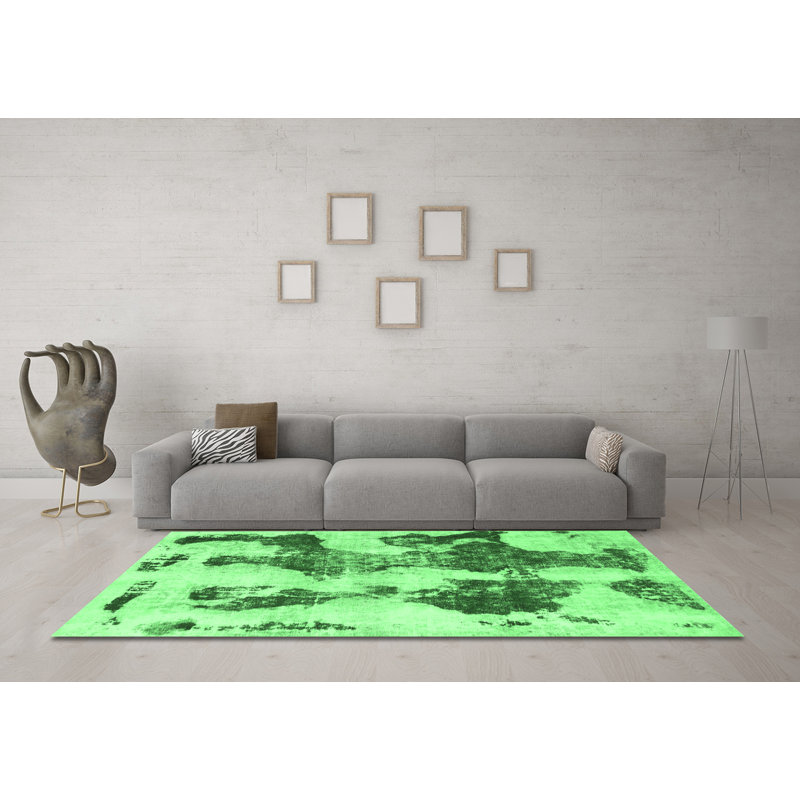 Tapis abstrait vert émeraude lavable à la machine 838, Carré de 6 pi