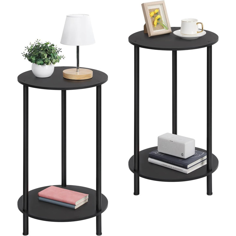 2 Piece Set Of Living Room Round Side Table, Space Decoration Table, Black