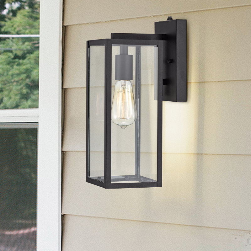 Black Steel 14.5" Dusk to Dawn Outdoor Wall Lantern