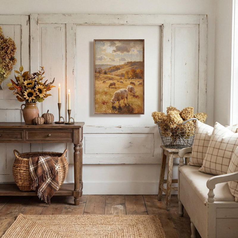 Moutons d'automne dans les pâturages, H 16 po x l 10 po