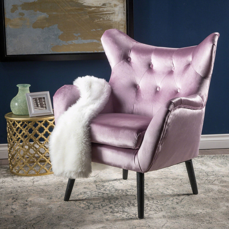 Fauteuil à oreilles rembourré, Lavande, Noir, H 39,72 po x l 28,47 po x P 34,26 po