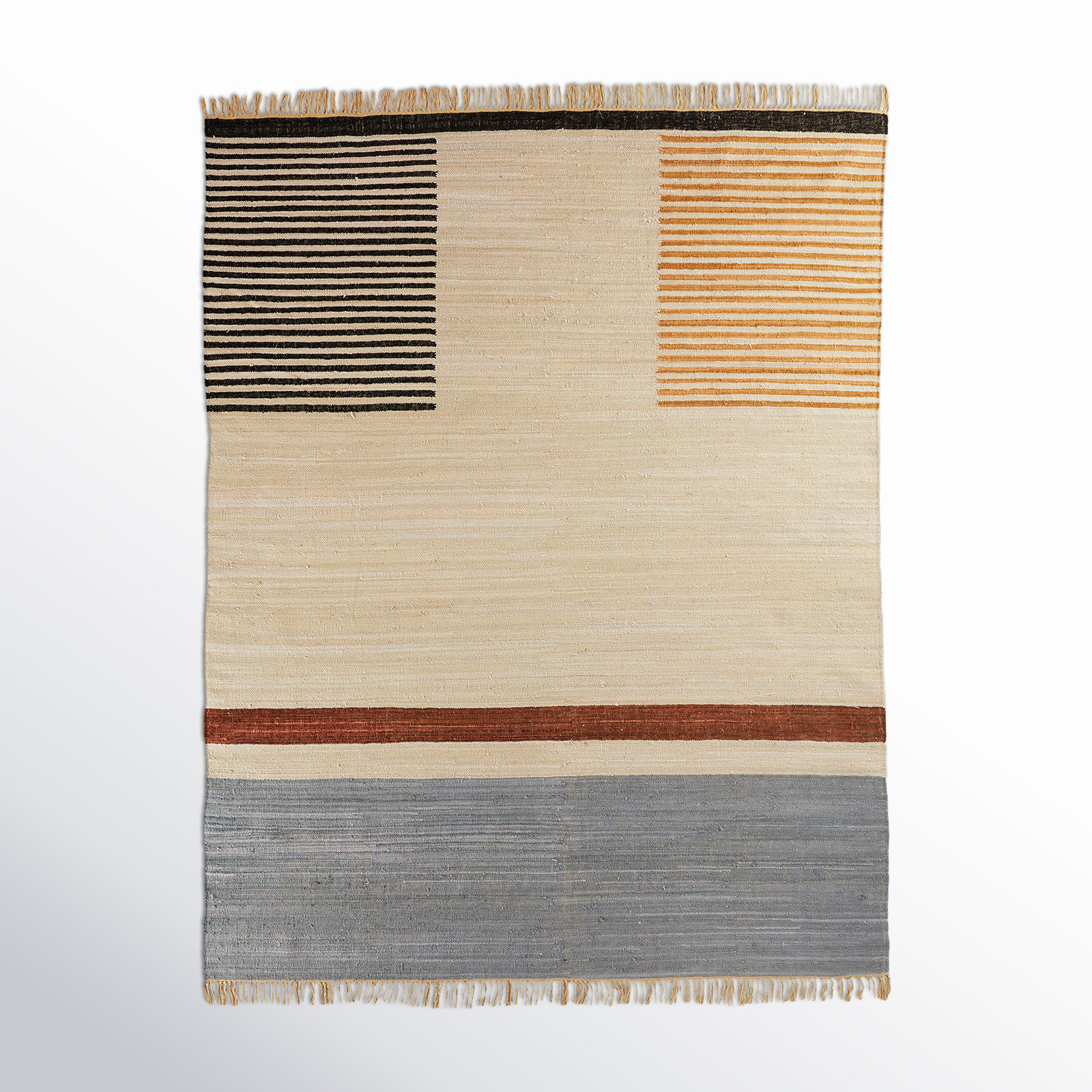 Avenue Cream Black Hand-Woven Cotton Rug, Rectangle 8' x 10'