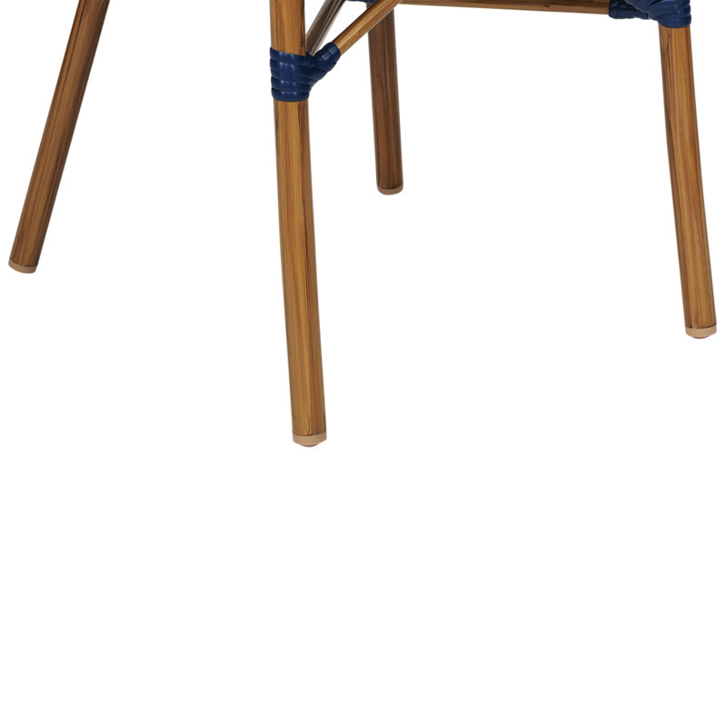 Damore Indoor/Outdoor Commercial Bistro Stacking Chair with Arms, White/Navy