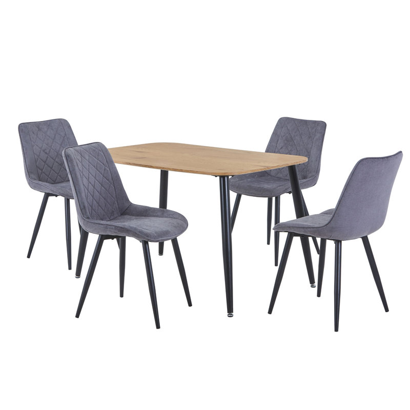 Aspen Rectangular Dining Table with 4 Diamond Stitch Upholstered Fabric Chairs - Modern Dining Set, Grey, Light Oak