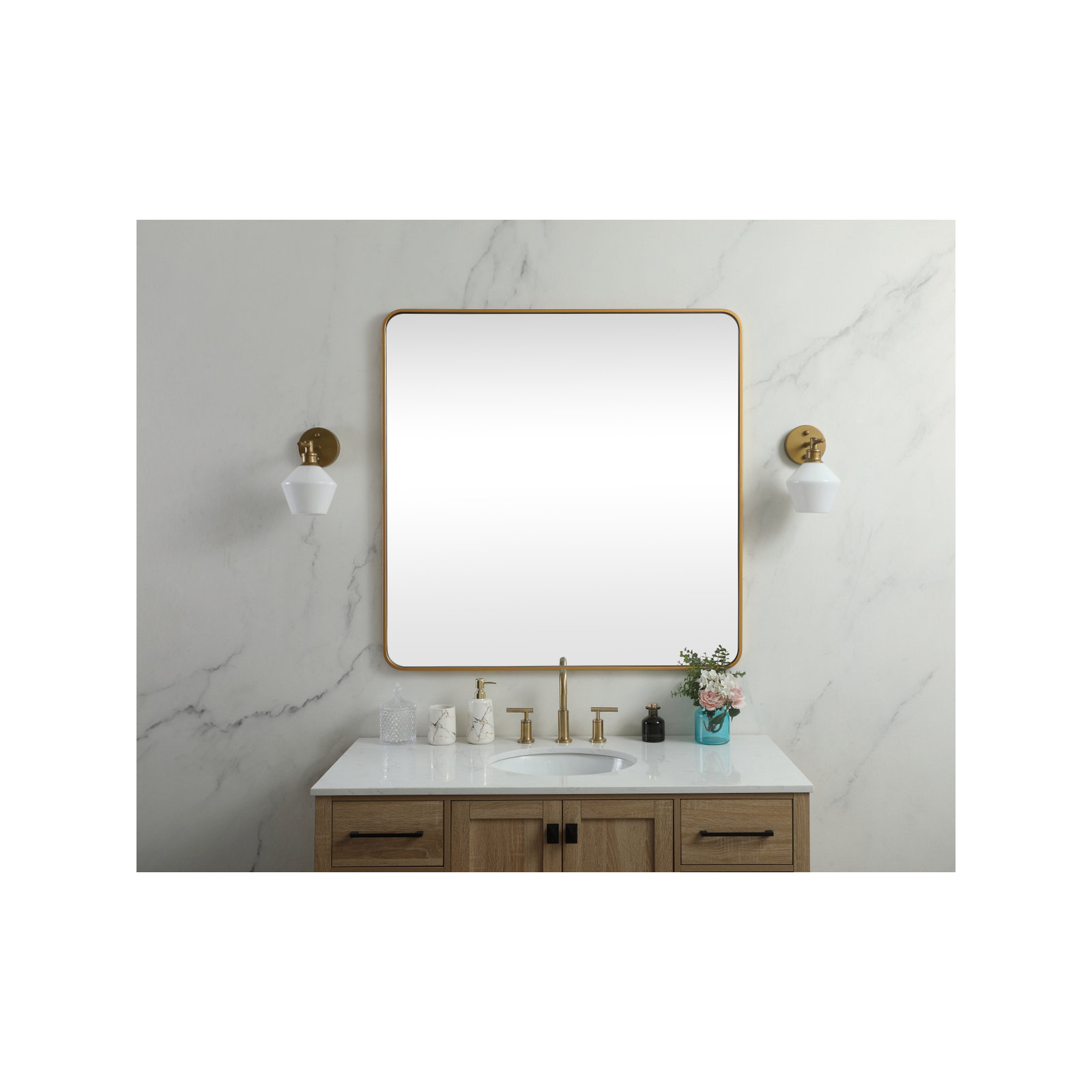 Metal Square Wall Mirror, 48"  x 48" , Brass