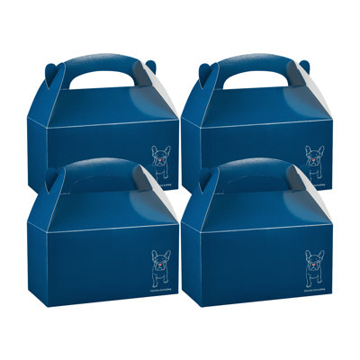 Restaurantware Kraft Paper Gift Boxes 100 Count 9.5 x 5 x 5 Inches Built-In Handle Favor Packaging Cardboard Wedding Storage Blue