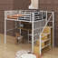 Lit mezzanine double en métal avec garde-robe, bureau et tablettes de rangement-818547729