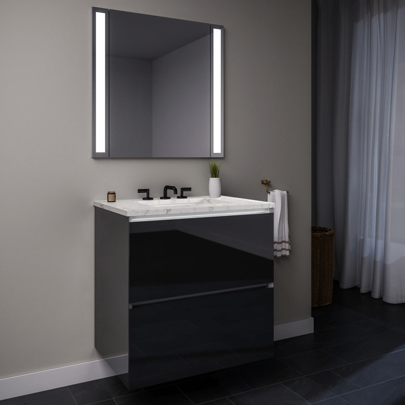 Ensemble de meuble-lavabo double cartésien Curated, Gris Pierre, Blanc, 31 po de largeur