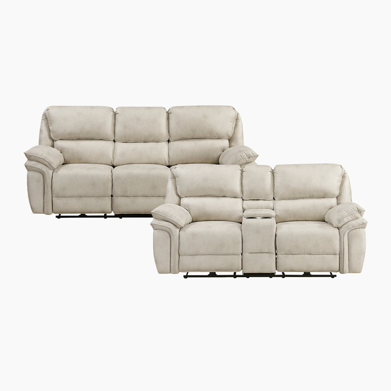 Larner Modern & Contemporary Polished Microfiber 2-Piece Reclining Set with Power, USB Charging & Storage Console, Beige