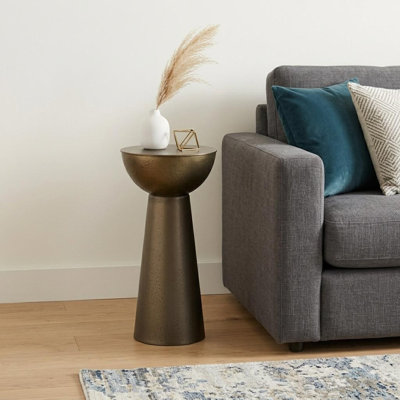 26" Antiqued Gold Metal Round End Table
