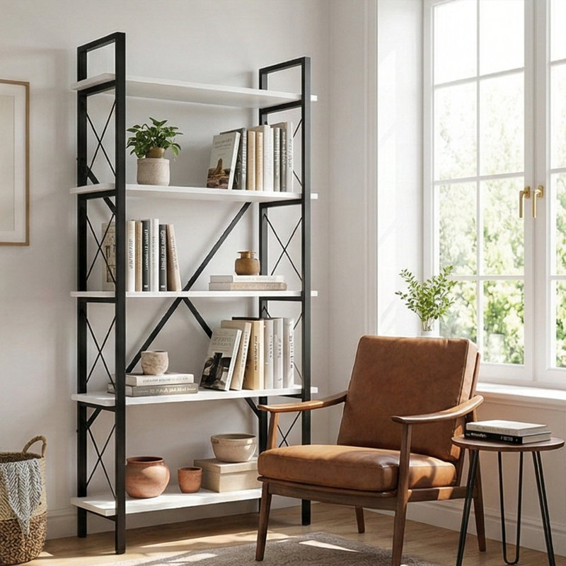 Urban Loft 5-Tier Multi-Purpose Display Etagere Bookcase, White/Black