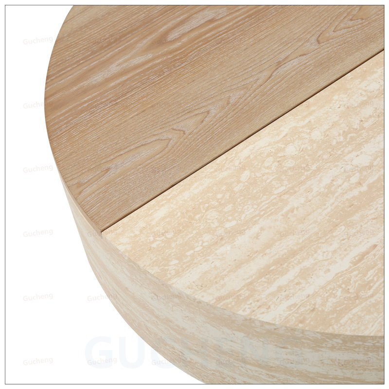 Table basse ronde avec plateau rabattable et rangement caché, parfaite pour une vie moderne et peu encombrante