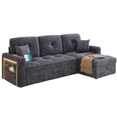 87" Sectional Sofa, L shaped Couch With Storage Chaise & Built-in USB ports