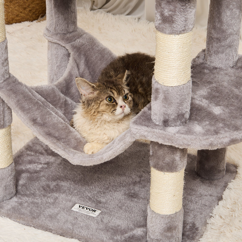 63'' Light Gray Sisal Cat Tree with Condos and Hammock