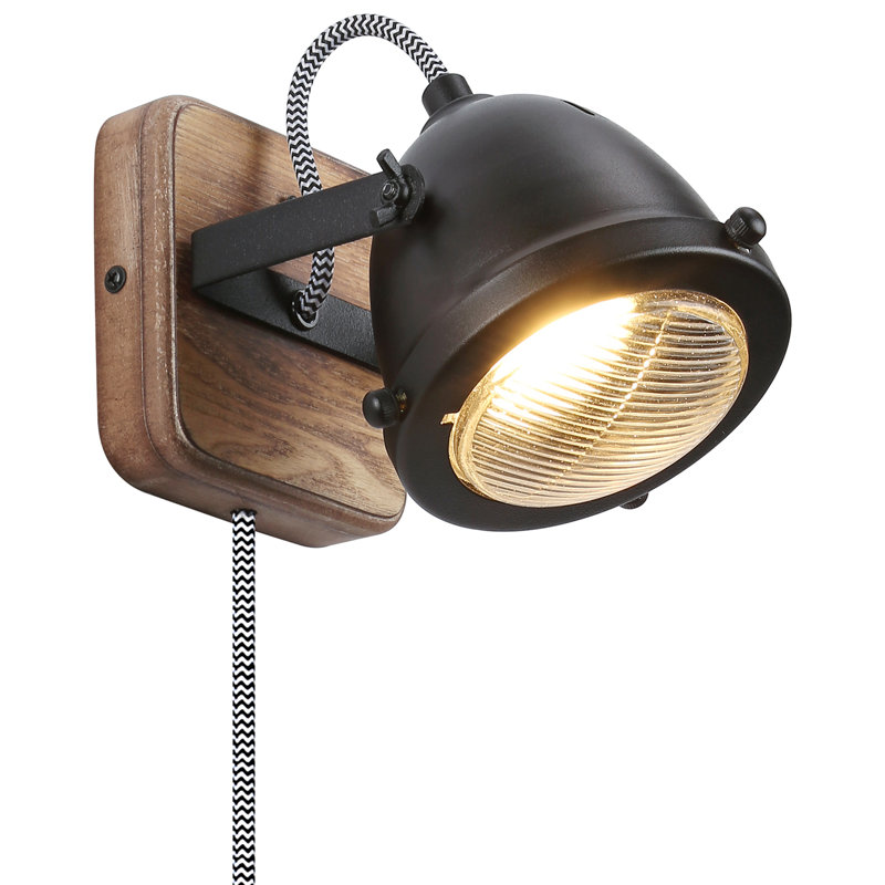 Lampe murale industrielle en bois noir rétro à brancher Gu10