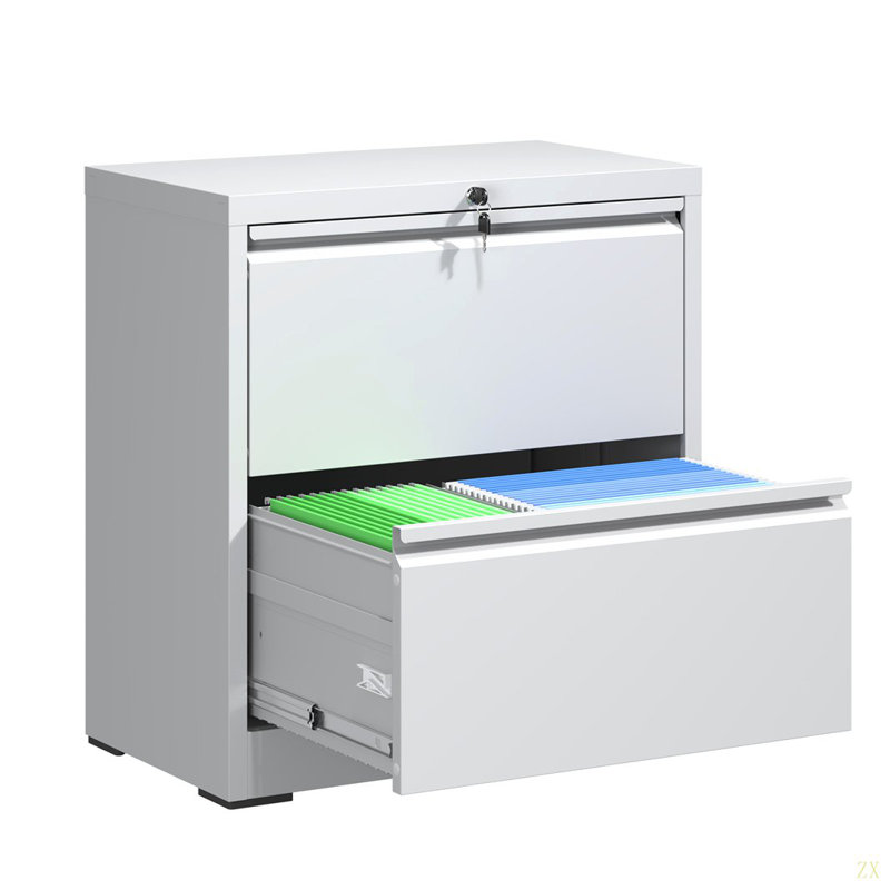 2 Drawer Lateral File Cabinet With Lock, Metal Lateral Filing Cabinet For Home Office, Steel Wide Horizontal Filing Cabinets For Letter/Legal/A4/F4 Hanging Files