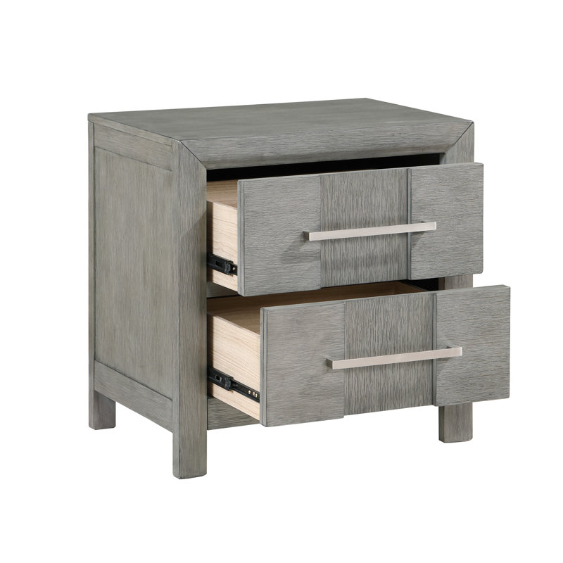 Sleek Gray 2 Bedside Cabinet With Functional Handles Modern Nightstand Storage For Bedroom